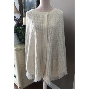 Vintage Poncho Cape Shawl Knit Crochet 70s Boho Hippie Grandma Cottage Fringe